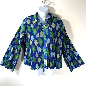 Sammy B x Target green blue floral pleated bell sleeve blouse 2/$35